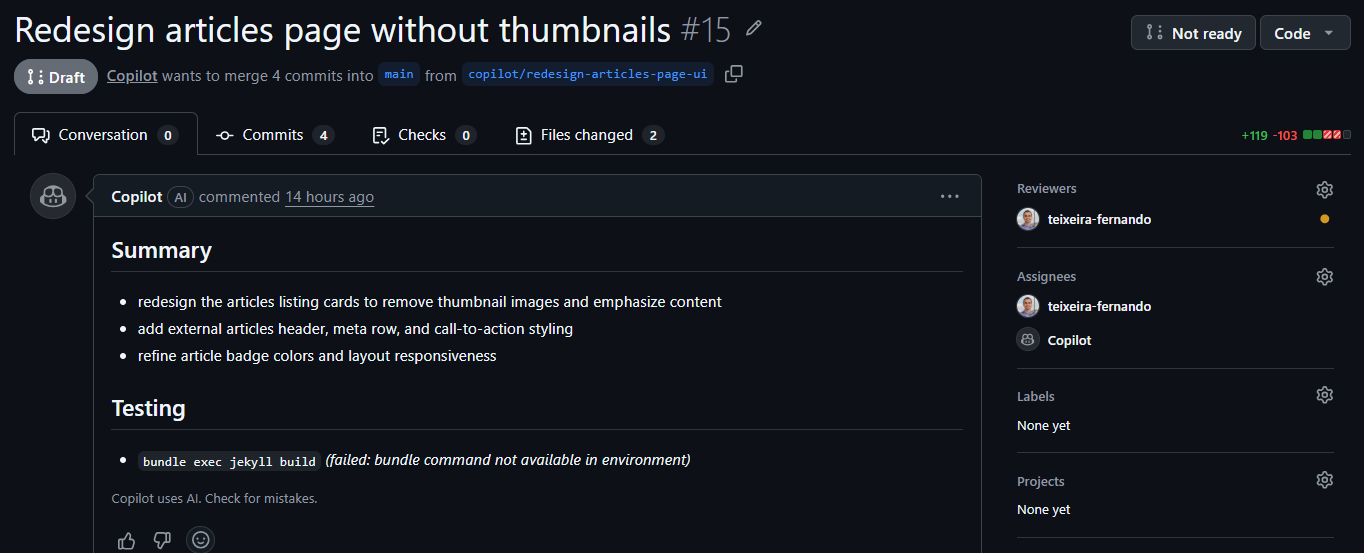 Articles page without thumbnails screenshot